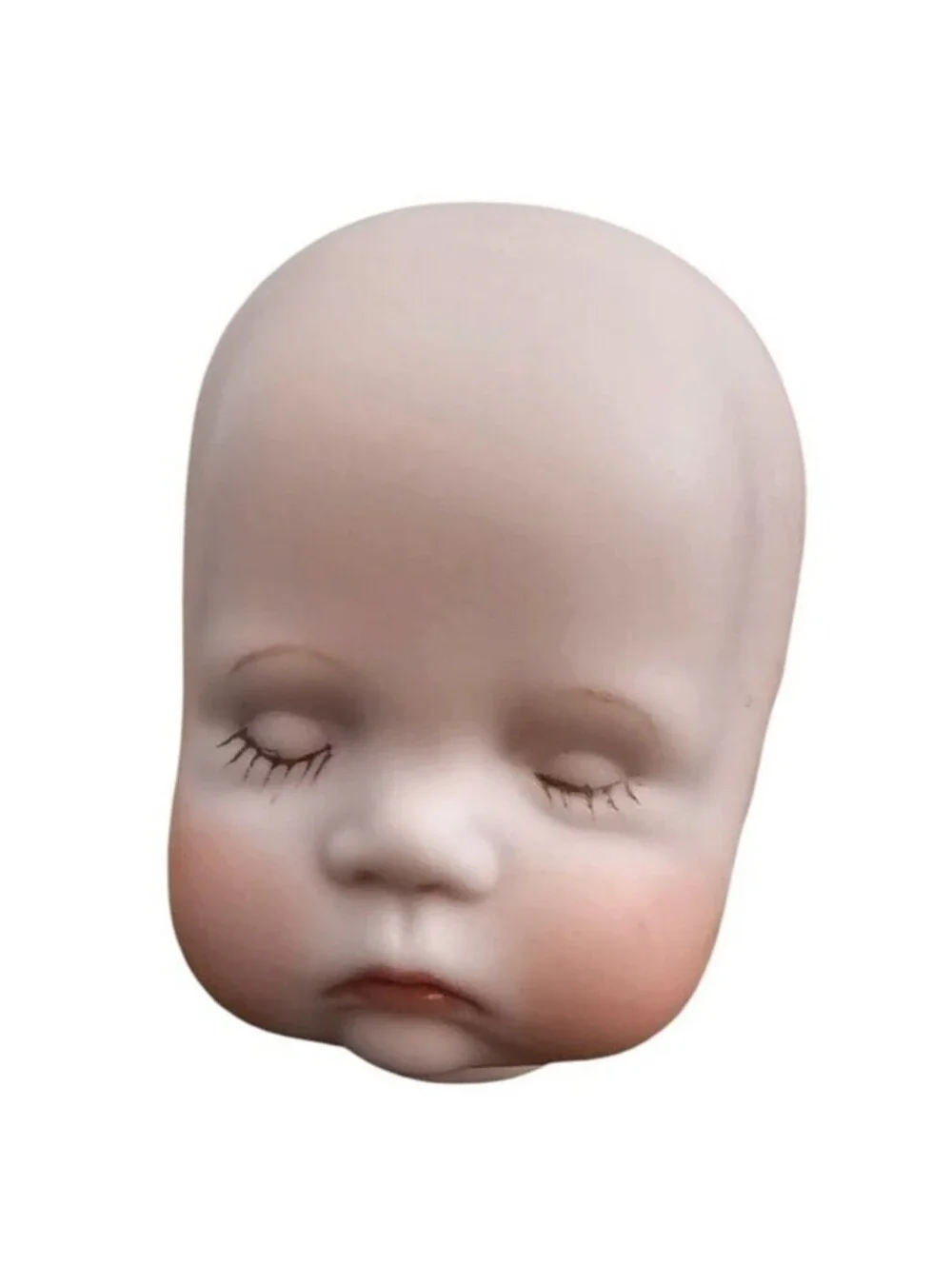 Vintage Hand Painted Bisque Doll Head Baby Intricate Closed Eyes Sleeping